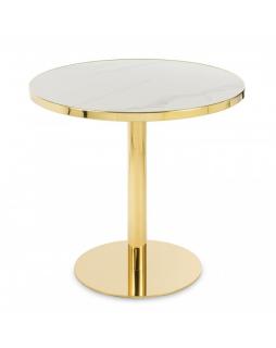 Stół okrągły kawiarniany złoto+ceramika Deco Biały