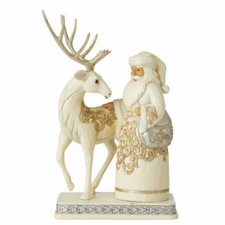 Biały jeleń i Mikołaj  Silver/Gold Santa w/Reindeer 6006615 Jim Shore figurka ozdoba świąteczna