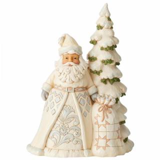 Biały Mikołaj  "zimowa przygoda czeka" White Woodland Santa with Tree Figu 6004168  Jim Shore Awaits (White Woodla figurka ozdoba świąteczna
