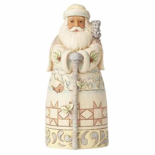 Biały Mikołaj - zimowa przygoda czeka -Winter Adventure nd Santa with Cane) 6001415 Jim Shore Awaits (White Woodla figurka ozdoba świąteczna