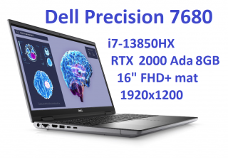 Stacja Graficzno-Robocza DELL PRECISION 7680 i7-13850HX 16GB 512SSD 16" FHD+ 1920x1200 NVIDIA GeForce RTX 2000 Ada 8GB WiFi KAM BT W11Pro gw12mc