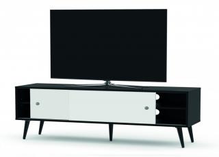 Drewniana szafka RTV w stylu RETRO SONOROUS RTRA-180-BLK-WHT szerokość 180cm