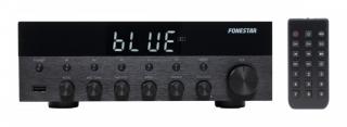 Fonestar AS-1515 - Kompaktowy zintegrowany wzmacniacz stereo, 2 x 15W @ 4Ω, wbudowany odtwarzacz USB/MP3, Bluetooth, tuner FM, 2 wejścia mikrofonowe z regulacją natężenia dźwięku, tonu, echa.