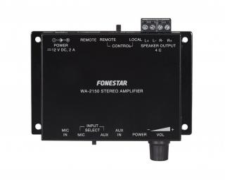 Fonestar WA-2150 - Kompaktowy, instalacyjny wzmacniacz stereo Hi-Fi klasy D, 2 x 15 W RMS @ 4 Ω, 1 wejście liniowe, 1 mikrofonowe, współpraca ze sterownikiem ścienym