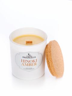 Naturalna świeczka Pavoncella o zapachu Hinoki Amber 135g biała