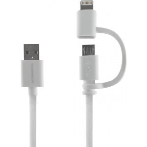 THOMSON TH2IN1CABLEW - szybki kabel 2 w 1 - Lightning i micro USB, 1m, biały