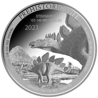 Srebrna moneta Prehistoric Life - Stegosaurus , Kongo 1 oz  2023