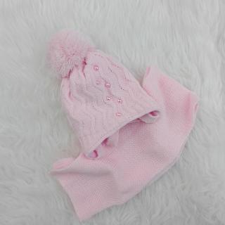 Czapeczka do chrztu różowa 36- 39cm