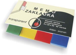 Zakładki indeksujące 20x50 4 kolory 40 kart folia transparent