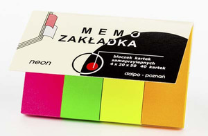 Zakładki indeksujące 20x50mm, 4 kolory, 40 kart papierowe Neon