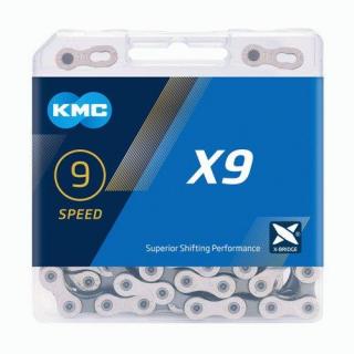 Łańcuch KMC X9 srebrno szary 114L + spinka (x9.93)