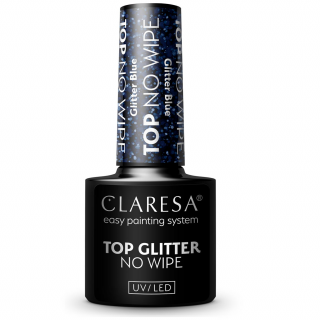 Claresa Top No Wipe Glitter Blue lakier hybrydowy