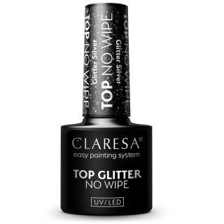 Claresa Top No Wipe Glitter Silver lakier hybrydowy