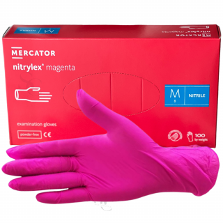Rękawiczki Nitrylowe RÓŻOWE MAGENTA M 100sztuk bezpudrowe bezlateksowe pink