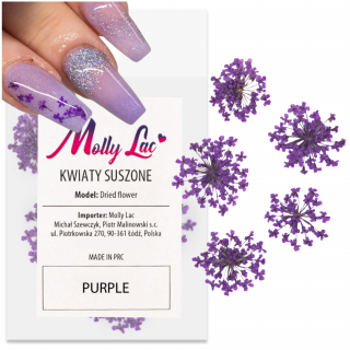 Suszone kwiatki do paznokci Purple fioletowe kwiaty do zdobień MollyLac