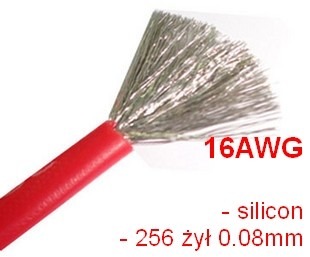 Przewód silikonowy miedziany ocynowany 16AWG - 252 żyły - 1,3mm2 - czerwony - elastyczny