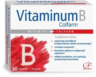 Witamina B (zestaw witamin z grupy B) 50+10tabl - Colfarm Witamina B (zestaw witamin z grupy B)  - Colfarm