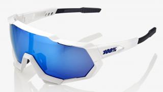 Okulary 100% SPEEDTRAP Matte White - HiPER Blue Multilayer Mirror Lens (Szkła Niebieskie Lustrzane Wielowarstwowe, LT 13% + Szkła Przeźroczyste, LT 93