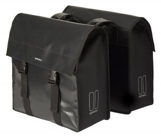 Sakwa miejska podwójna BASIL URBAN LOAD DOUBLE PANNIER BAG 48-53L, Universal Bridge System, 100% wodoodporna, black/black (NEW 2024)