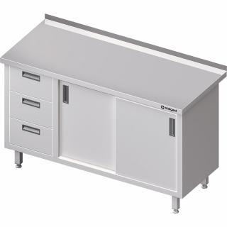 Stół przyścienny z blokiem trzech szuflad (L),drzwi suwane 1700x700x850 mm