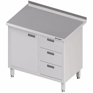 Stół przyścienny z blokiem trzech szuflad (P),drzwi skrzydłowe 800x600x850 mm