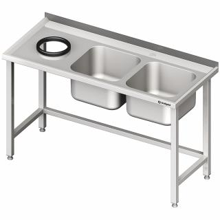 Stół przyścienny ze zlewem bez półki z otworem 1400x700x850 mm, 2-komory po prawej spawany