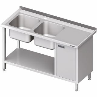 Stół ze zlew 2-kom.(L), z szafką i półką 1500x700x850 mm