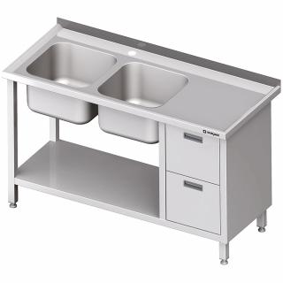 Stół ze zlewem 2-kom.(L), z blokiem dwóch szuflad i półką 1500x700x850 mm