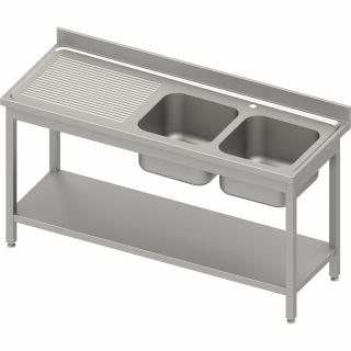 Stół ze zlewem 2-kom.(P),z półką 1800x700x850 mm skręcany, blat tłoczony,rant puszkowy 100x15x10