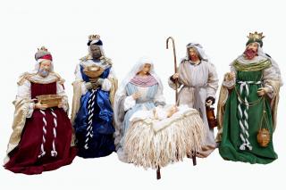 Figury do szopki bożonarodzeniowej - Zestaw bożonarodzeniowy FS100 Classic - Figury w ubraniach z materiału do szopki betlejemskiej Szopka betlejemska mohort, piękna stajenka bożonarodzeniowa, figury ubierane do szopki
