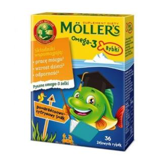 Mollers Omega-3 Rybki, smak pomarańczowo-cytrynowy, 36 sztuk