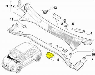 Tuleja spływu wody z podszybia Fiat 500 Panda 2012- Ypsilon 2011-