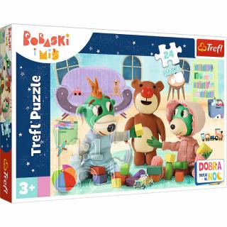Puzzle 24-Maxi Zabawy Treflików przed snem, Dobranoc Trefliki na noc Bobaski i Miś 14325