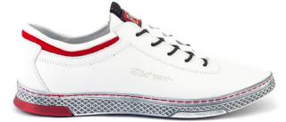 Buty męskie skórzane casual K23 białe z czerwonym