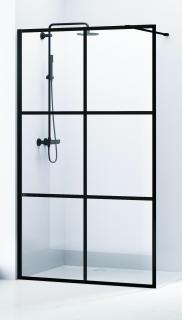 Kabina prysznicowa typu walk-in 100x200cm, szkło 8mm transparentne, czarny mat