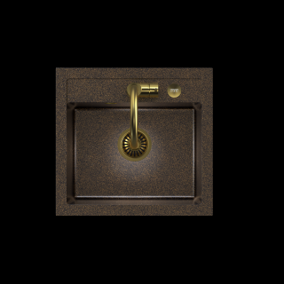 Zestaw zlewozmywak JOHNNY 110 Steingran Art Gold Black Pearl z baterią Naomi złotą + syfon złoty + zaślepką złotą