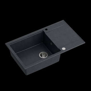 Zlewozmywak kuchenny granitowy EVAN 136 XL GraniteQ black diamond / czarny + syfon stalowy QUADRON