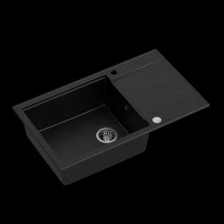 Zlewozmywak kuchenny granitowy EVAN 136 XL GraniteQ pure carbon / czarny mat + syfon stalowy QUADRON