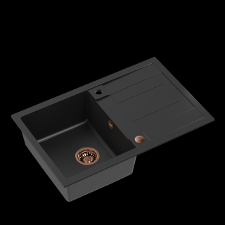 Zlewozmywak kuchenny granitowy MORGAN 111 VERY BLACK czarny mat + syfon miedziany  QUADRON