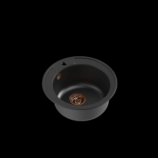 Zlewozmywak kuchenny granitowy MORGAN 210 Very Black czarny + syfon miedziany QUADRON