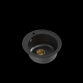 Zlewozmywak kuchenny granitowy MORGAN 210 Very Black czarny + syfon złoty QUADRON