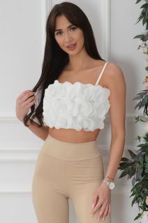 Bluzka crop top falbanki 3D biały Delba Rozmiar: M/L