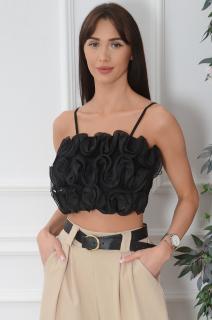 Bluzka crop top falbanki 3D czarny Delba Rozmiar: M/L