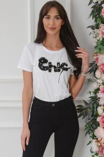 Bluzka T-shirt aplikacja 3D Chic biało-czarna Dovi Rozmiar: S/M
