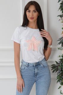Bluzka T-shirt gwiazda 3D z cyrkoniami biała Belbi Rozmiar: L/XL