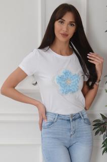 Bluzka T-shirt kwiat 3D z cyrkoniami biała Aiko Rozmiar: L/XL