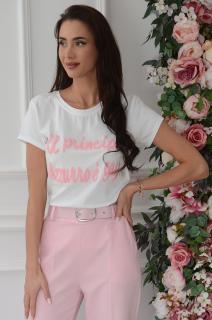 Bluzka T-shirt napis 3D różowy baranek biała Dini Rozmiar: UNI