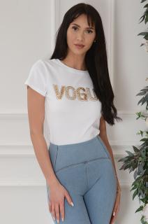 Bluzka T-shirt z błyszczącą aplikacją biała Vogue Rozmiar: M/L