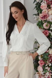 Elegancka bluzka satynowa z gipiurą kremowa Frigo Rozmiar: L
