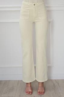 Spodnie jeans wide leg z kieszeniami beż Karro Rozmiar: L